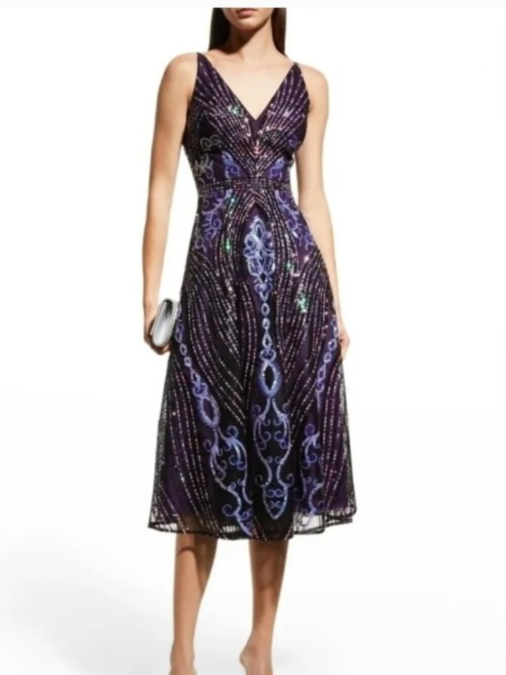 Purple Sequin Embellished Midi Dress The Population Formal Dress - Picture 2 of 6